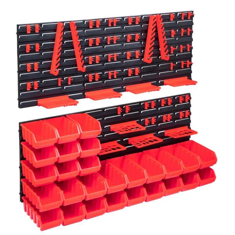 vidaXL Kit de cajas de almacenaje 103 pzas paneles de pared rojo/negro vidaXL Kit de cajas de almacenaje 103 pzas paneles de pared rojo/negro