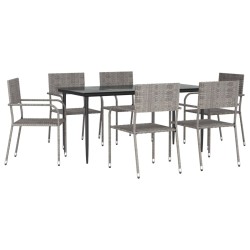 vidaXL Juego de comedor jardín 7 pzas ratán sintético acero gris negro