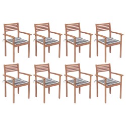 vidaXL Sillas apilables de jardín 8 uds madera de teca con cojines