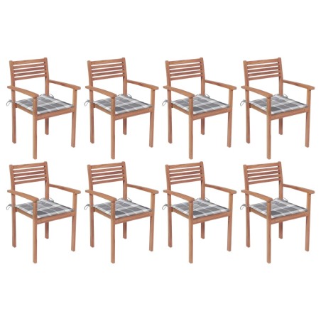 vidaXL Sillas apilables de jardín 8 uds madera de teca con cojines
