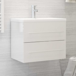 vidaXL Mueble con lavabo madera de ingeniería blanco brillo