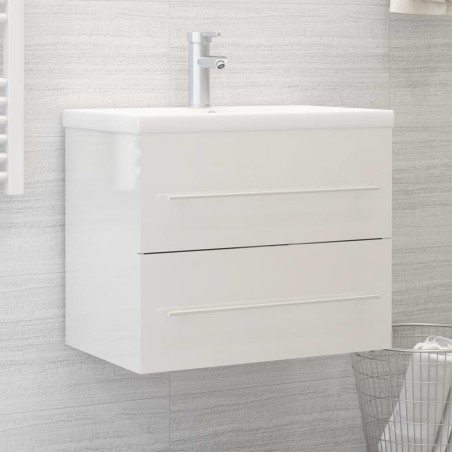 vidaXL Mueble con lavabo madera de ingeniería blanco brillo