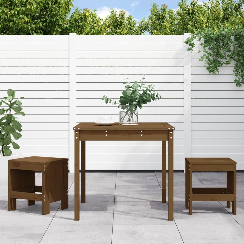 vidaXL Mesa y sillas de jardín 3 pzas madera maciza pino marrón miel vidaXL Mesa y sillas de jardín 3 pzas madera maciza pino marrón miel