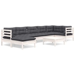 vidaXL Muebles de jardín 8 pzas y cojines blanco madera maciza de pino
