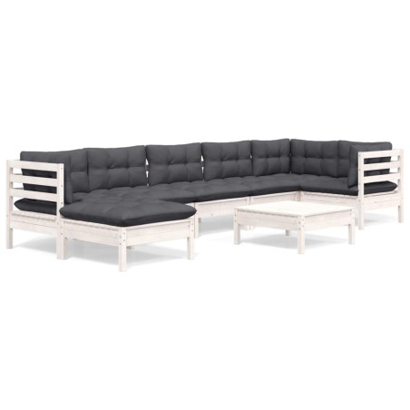 vidaXL Muebles de jardín 8 pzas y cojines blanco madera maciza de pino