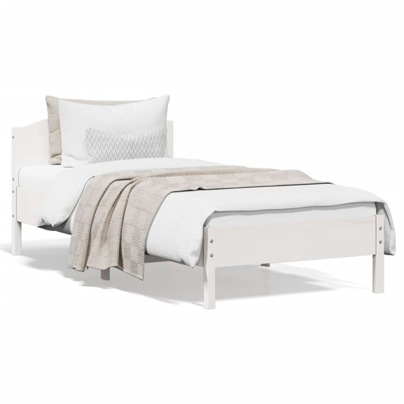 vidaXL Estructura de cama con cabecero madera de pino blanco 100x200cm vidaXL Estructura de cama con cabecero madera de pino blanco 100x200cm