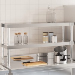 vidaXL Estante sobre mesa de trabajo 2 pisos acero inox 110x30x65 cm