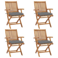 vidaXL Sillas de jardín plegables 4 uds madera maciza teca con cojines