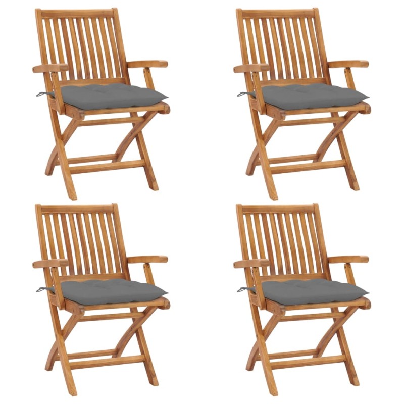 vidaXL Sillas de jardín plegables 4 uds madera maciza teca con cojines vidaXL Sillas de jardín plegables 4 uds madera maciza teca con cojines
