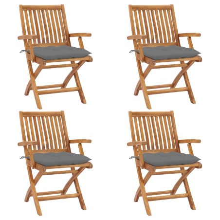 vidaXL Sillas de jardín plegables 4 uds madera maciza teca con cojines