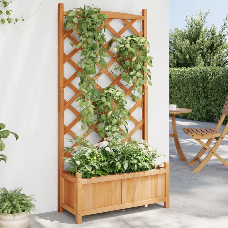 vidaXL Jardinera con enrejado de madera maciza de abeto marrón vidaXL Jardinera con enrejado de madera maciza de abeto marrón