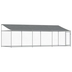 vidaXL Jaula de perros techo y puerta acero galvanizado gris 6x2x2 m