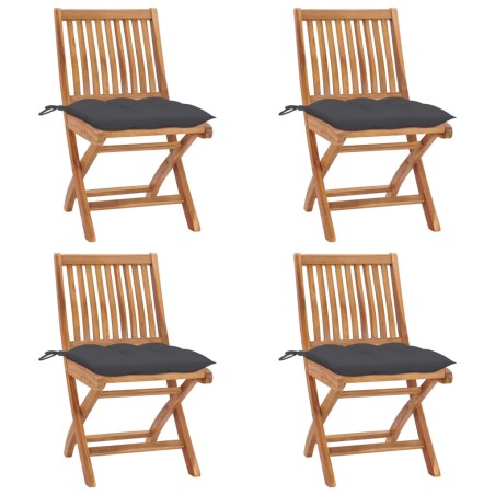 vidaXL Sillas de jardín plegables 4 uds madera maciza teca con cojines