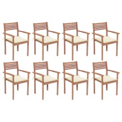 vidaXL Sillas apilables de jardín 8 uds madera de teca con cojines