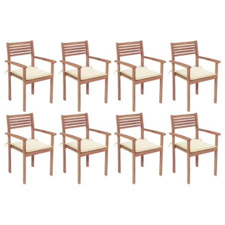 vidaXL Sillas apilables de jardín 8 uds madera de teca con cojines