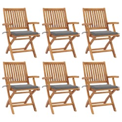 vidaXL Sillas de jardín plegables 6 uds madera maciza teca con cojines