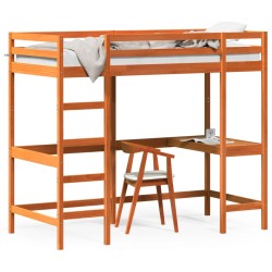 vidaXL Cama alta con escritorio madera maciza pino marrón 100x200 cm
