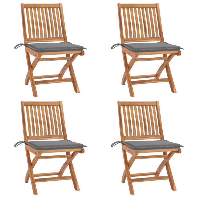 vidaXL Sillas de jardín plegables 4 uds madera maciza teca con cojines vidaXL Sillas de jardín plegables 4 uds madera maciza teca con cojines