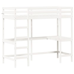 vidaXL Cama alta con escritorio madera maciza pino blanca 75x190 cm