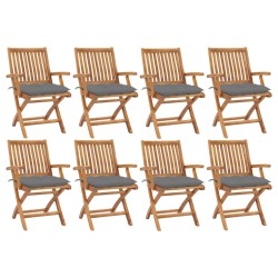 vidaXL Sillas de jardín plegables 8 uds madera maciza teca con cojines