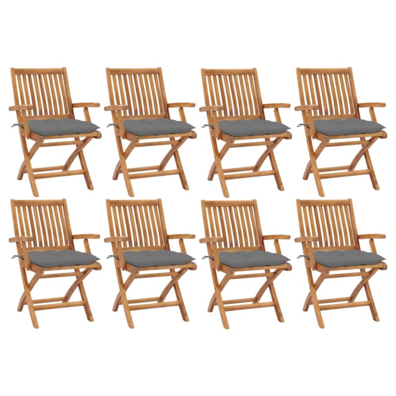 vidaXL Sillas de jardín plegables 8 uds madera maciza teca con cojines vidaXL Sillas de jardín plegables 8 uds madera maciza teca con cojines