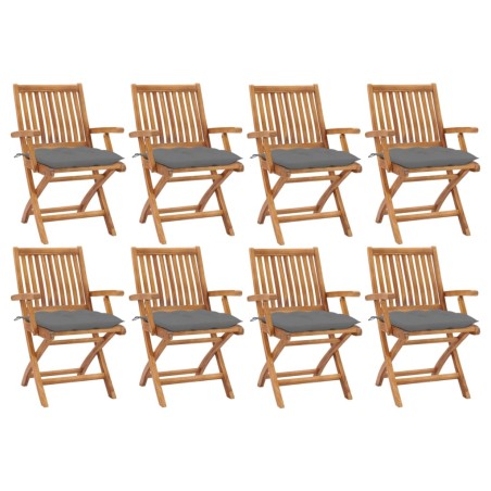 vidaXL Sillas de jardín plegables 8 uds madera maciza teca con cojines