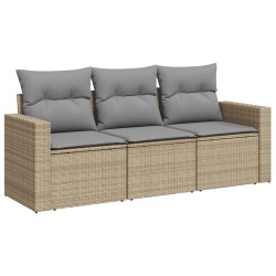 vidaXL Juego de sofás de jardín con cojines beige 3 pzas ratán PE