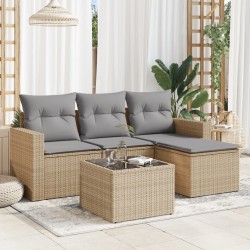 vidaXL Juego de sofás jardín con cojines 5 pzas ratán sintético beige
