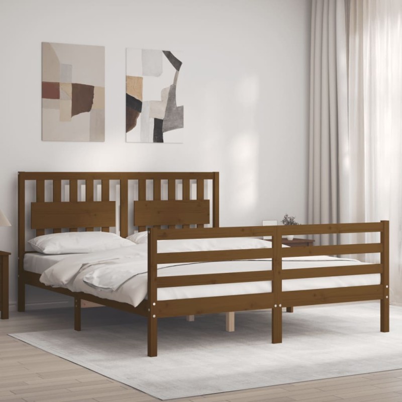 vidaXL Estructura de cama con cabecero madera marrón miel 160x200 cm vidaXL Estructura de cama con cabecero madera marrón miel 160x200 cm