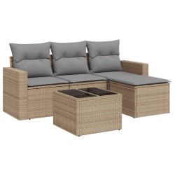 vidaXL Juego de sofás jardín con cojines 5 pzas ratán sintético beige