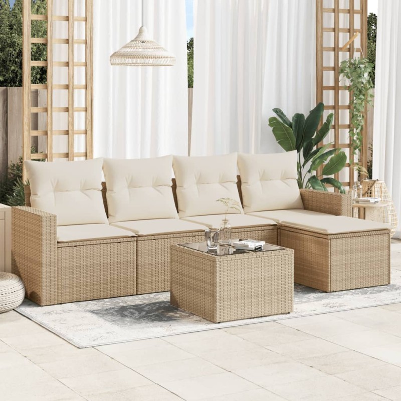 vidaXL Juego de sofás jardín con cojines 6 pzas ratán sintético beige vidaXL Juego de sofás jardín con cojines 6 pzas ratán sintético beige