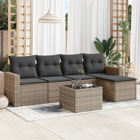 vidaXL Set de muebles de jardín 6 pzas y cojines ratán sintético gris