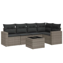 vidaXL Set de muebles de jardín 6 pzas y cojines ratán sintético gris