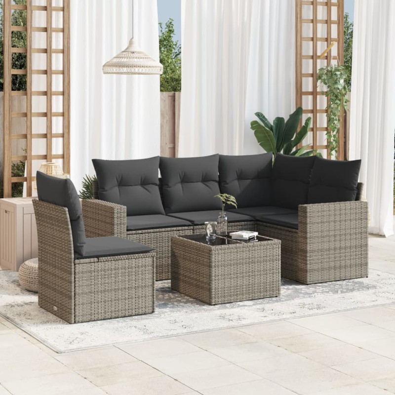 vidaXL Set de muebles de jardín 6 pzas y cojines ratán sintético gris vidaXL Set de muebles de jardín 6 pzas y cojines ratán sintético gris