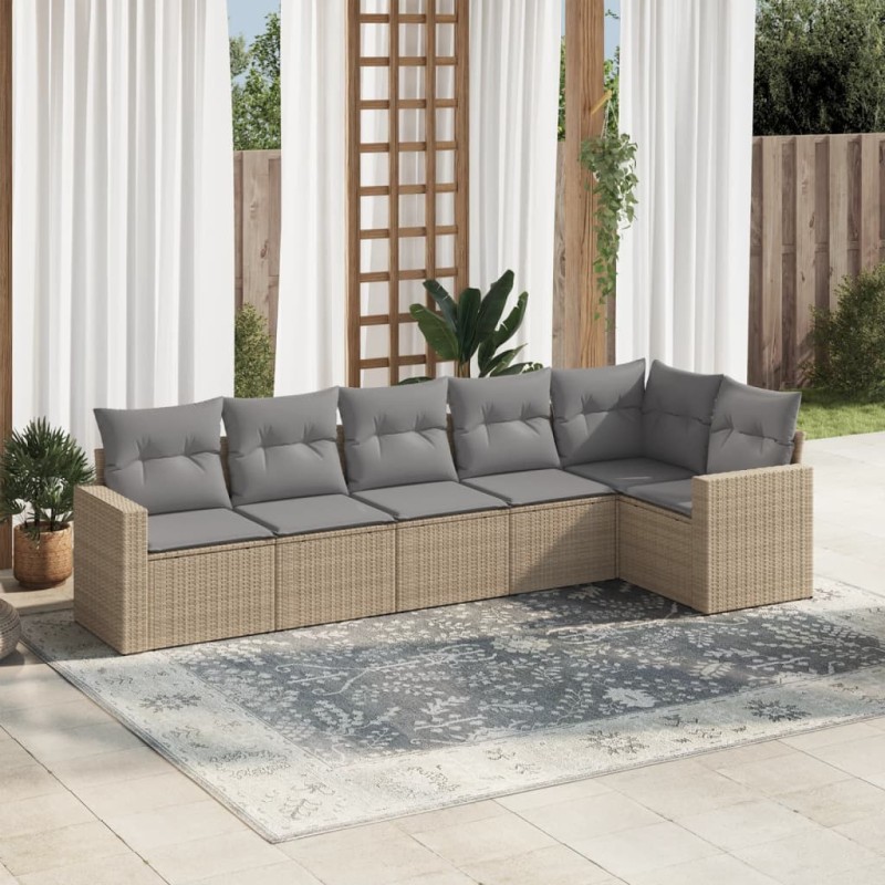 vidaXL Juego de sofás jardín con cojines 6 pzas ratán sintético beige vidaXL Juego de sofás jardín con cojines 6 pzas ratán sintético beige