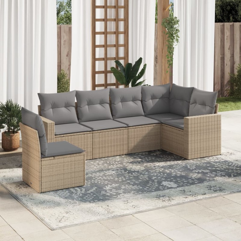 vidaXL Juego de sofás jardín con cojines 6 pzas ratán sintético beige vidaXL Juego de sofás jardín con cojines 6 pzas ratán sintético beige