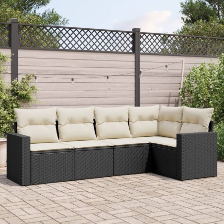 vidaXL Set de muebles de jardín 5 pzas y cojines ratán sintético negro
