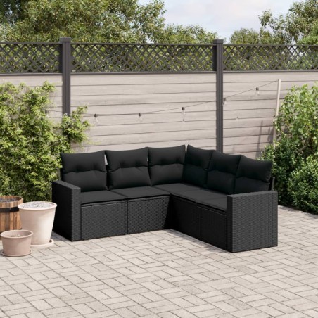vidaXL Set de muebles de jardín 5 pzas y cojines ratán sintético negro