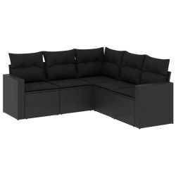 vidaXL Set de muebles de jardín 5 pzas y cojines ratán sintético negro