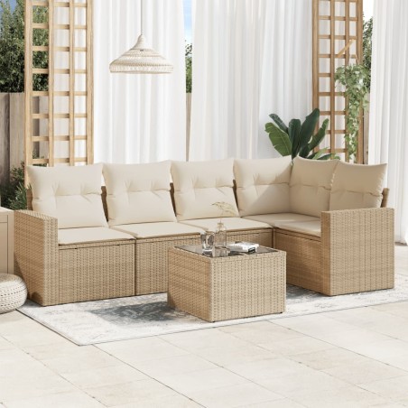 vidaXL Juego de sofás jardín con cojines 6 pzas ratán sintético beige