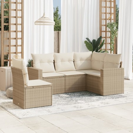 vidaXL Juego de sofás jardín con cojines 5 pzas ratán sintético beige