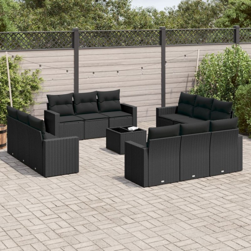 vidaXL Set de sofás de jardín y cojines 13 pzas ratán sintético negro vidaXL Set de sofás de jardín y cojines 13 pzas ratán sintético negro