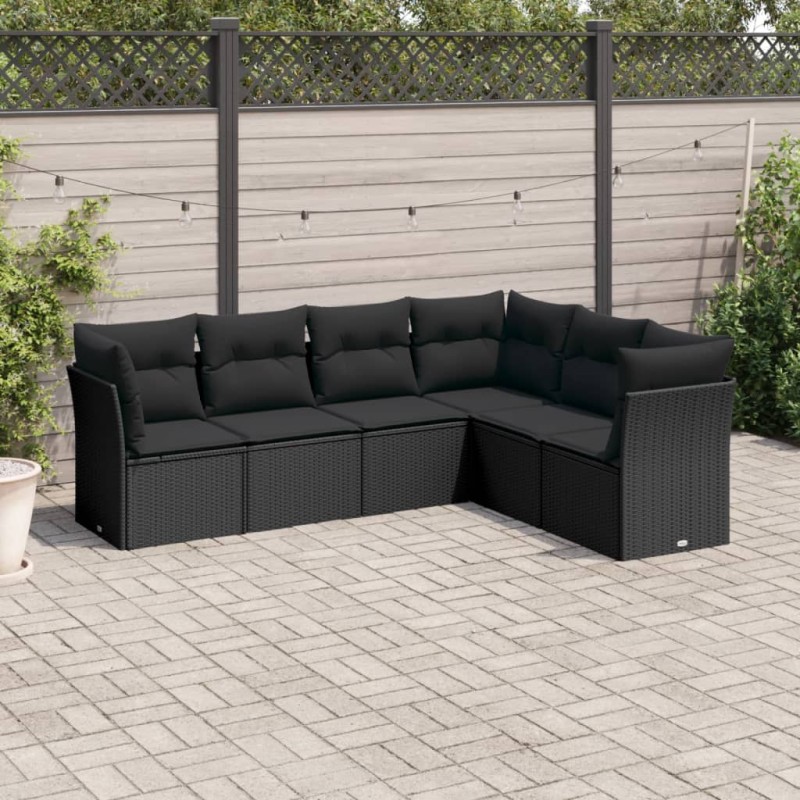 vidaXL Set de sofás de jardín 6 piezas y cojines ratán sintético negro vidaXL Set de sofás de jardín 6 piezas y cojines ratán sintético negro