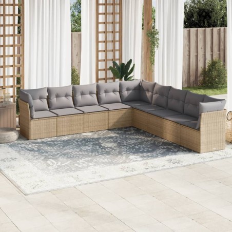 vidaXL Set de sofás de jardín 9 pzas con cojines ratán sintético beige