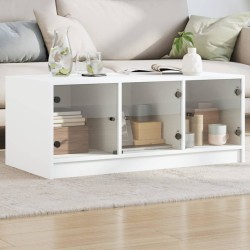 vidaXL Mesa de centro con puertas de vidrio blanca 102x50x42 cm