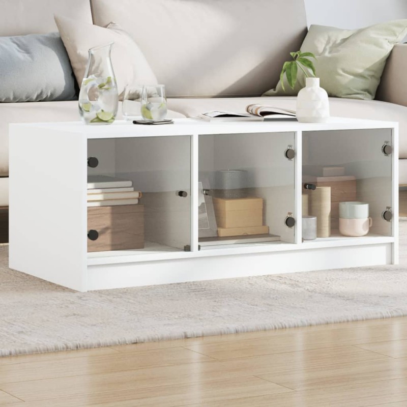 vidaXL Mesa de centro con puertas de vidrio blanca 102x50x42 cm vidaXL Mesa de centro con puertas de vidrio blanca 102x50x42 cm