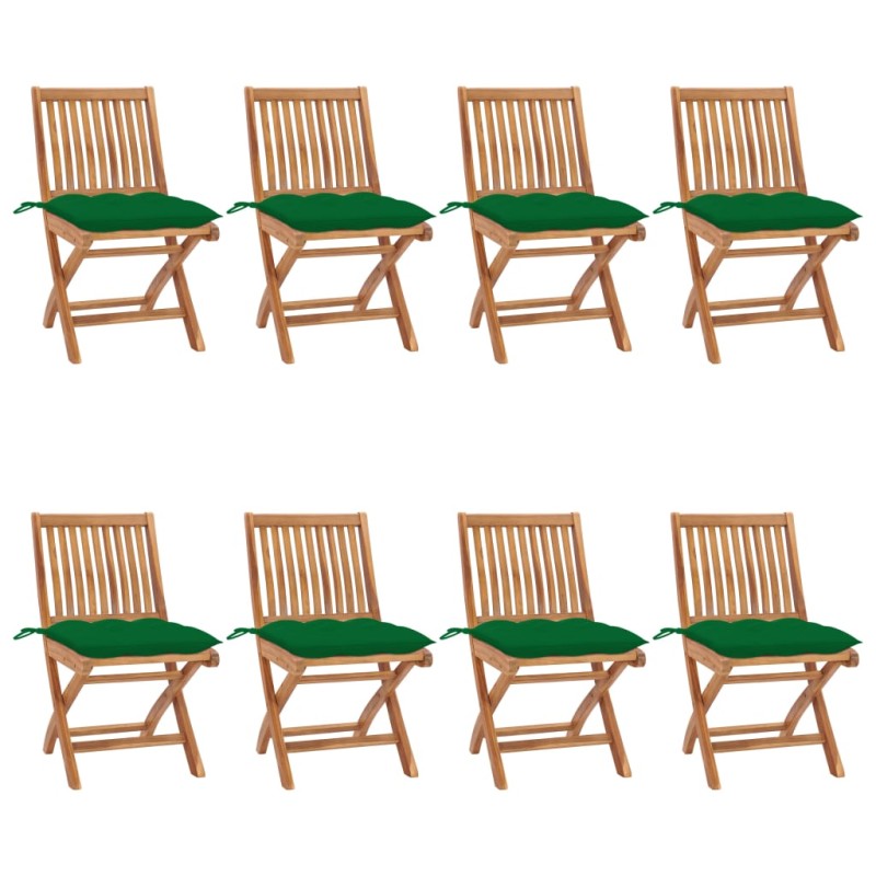 vidaXL Sillas de jardín plegables 8 uds madera maciza teca con cojines vidaXL Sillas de jardín plegables 8 uds madera maciza teca con cojines