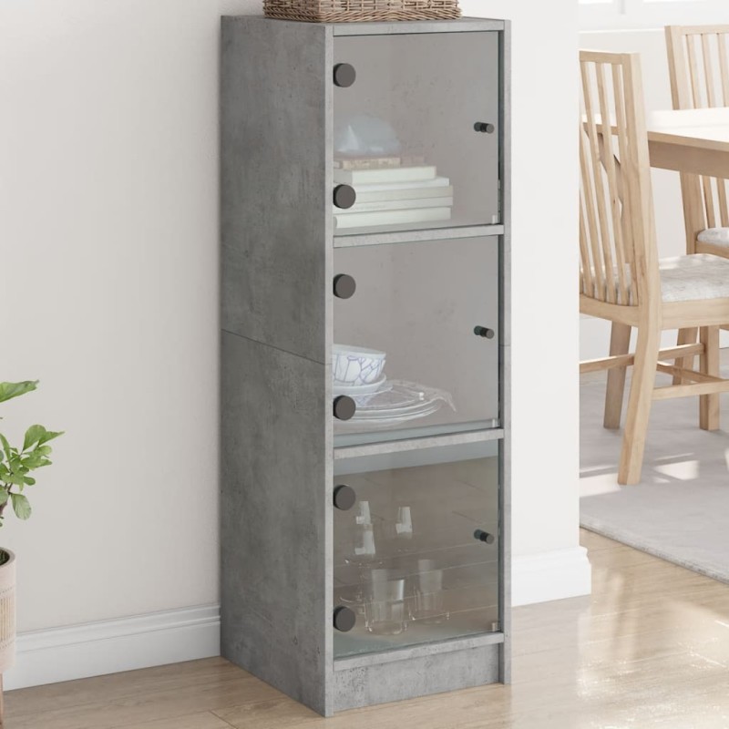 vidaXL Aparador con puertas de vidrio gris hormigón 35x37x109 cm vidaXL Aparador con puertas de vidrio gris hormigón 35x37x109 cm