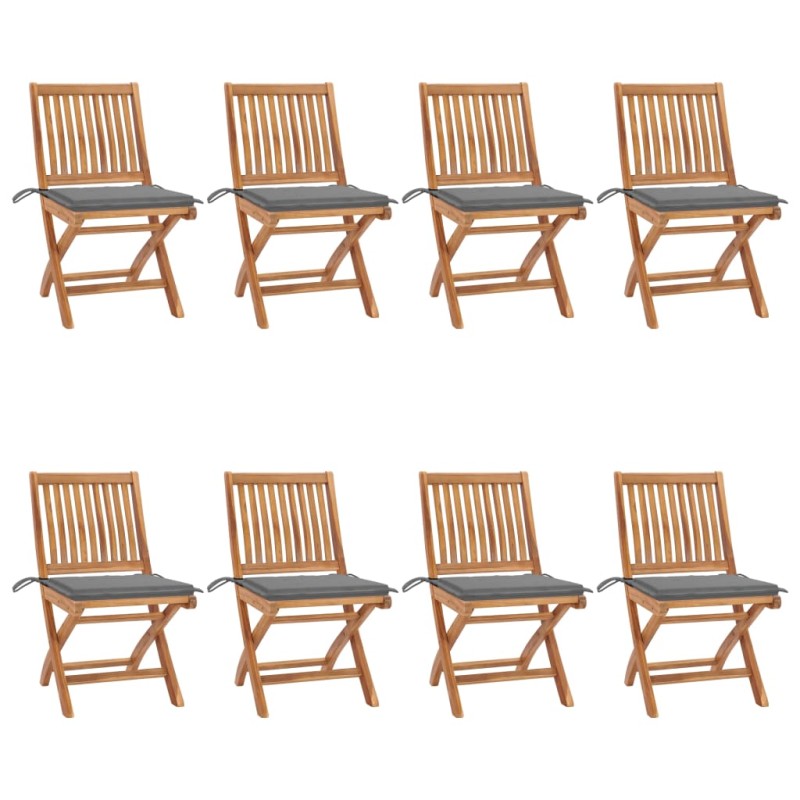 vidaXL Sillas de jardín plegables 8 uds madera maciza teca con cojines vidaXL Sillas de jardín plegables 8 uds madera maciza teca con cojines