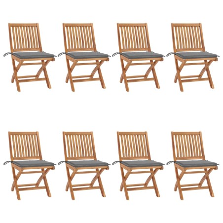 vidaXL Sillas de jardín plegables 8 uds madera maciza teca con cojines